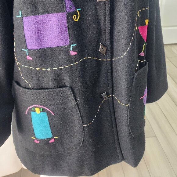 UNIQUE Vintage Women's Abstract ART Black Jacket | Size 2XL - Picture 2 of 13